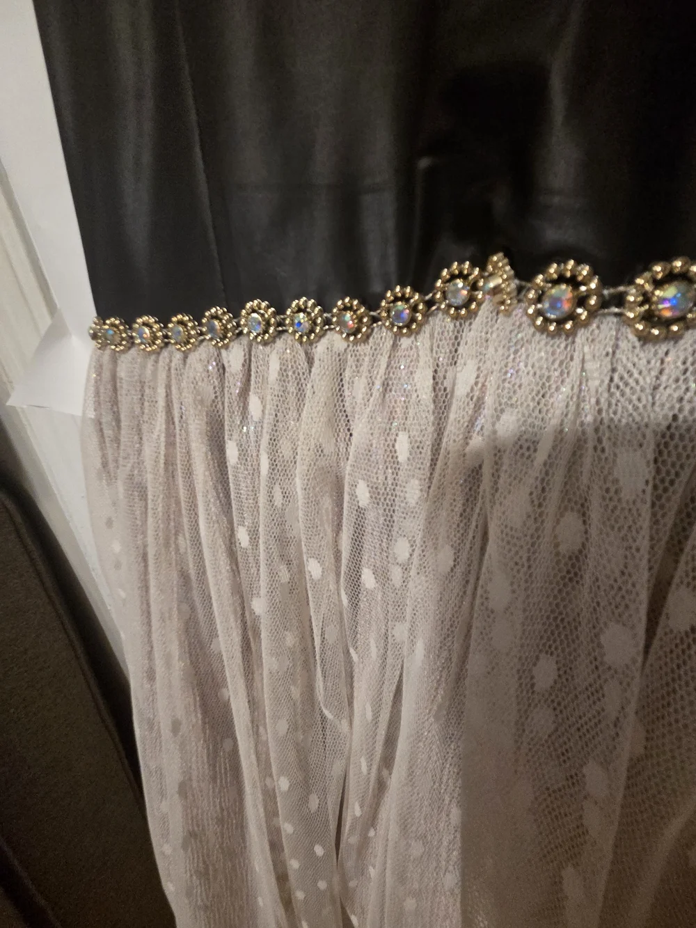 Black & Champagne Dot Tulle Party Dress